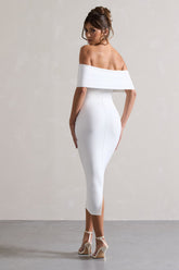 White Bodycon Bardot Midi Dress